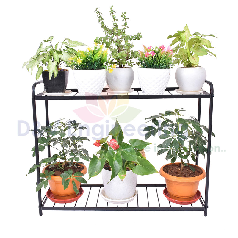 D&V ENGINEERING - Creative in innovation Metal 2-Tier Indoor Outdoor Multipurpose Plant Stand Rack, Flower Pot Display Shelf, 32.25" Wide, 26.8" Height - Black