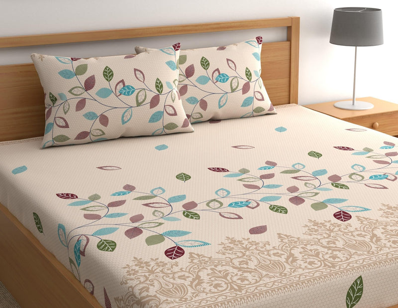 CG HOMES Bed Sheet, Bedsheet for Double Bed, Double Bedsheet, Printed Flat Bedsheet Set, Budget Friendly Bed Sheet for Double Bed (Beige)