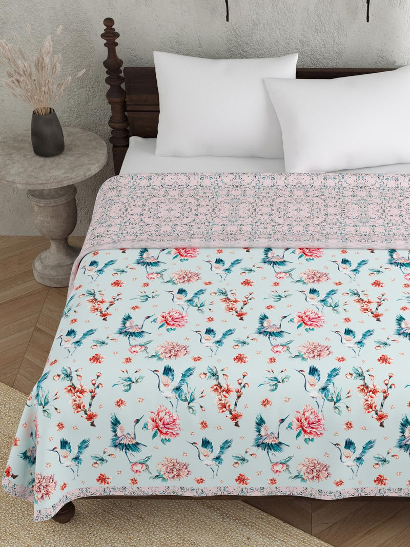 EVER HOME Digital Print Reversible AC Dohar Double Bed Cotton for Summer 120 GSM, Mild Winter Blanket, Blue & Pink 88 x 100 inches