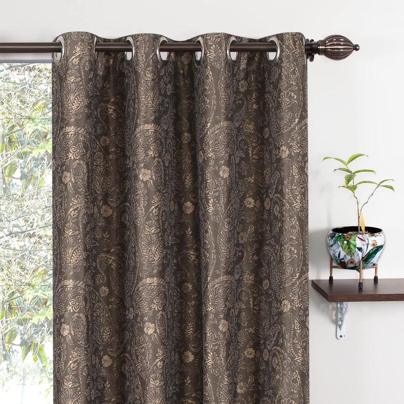 Deco Window Set of 2 Semi-Blackout Curtains for Windows 5 Feet Paisley Room Darkening Thermal Insulated Soft Touch Polyester Privacy Panels with Stainless Steel Grommets (Fossil)