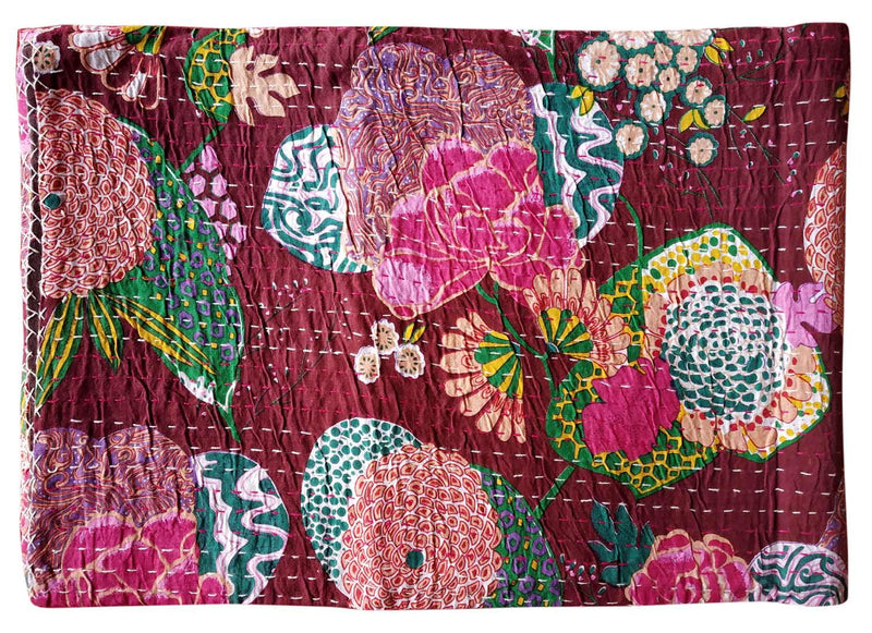 Kirti Textile and Handicraft Rajasthani Floral Printed Handmade Throw Cotton Twin Size Kantha Blanket (Multicolour, 60x90 Inch)