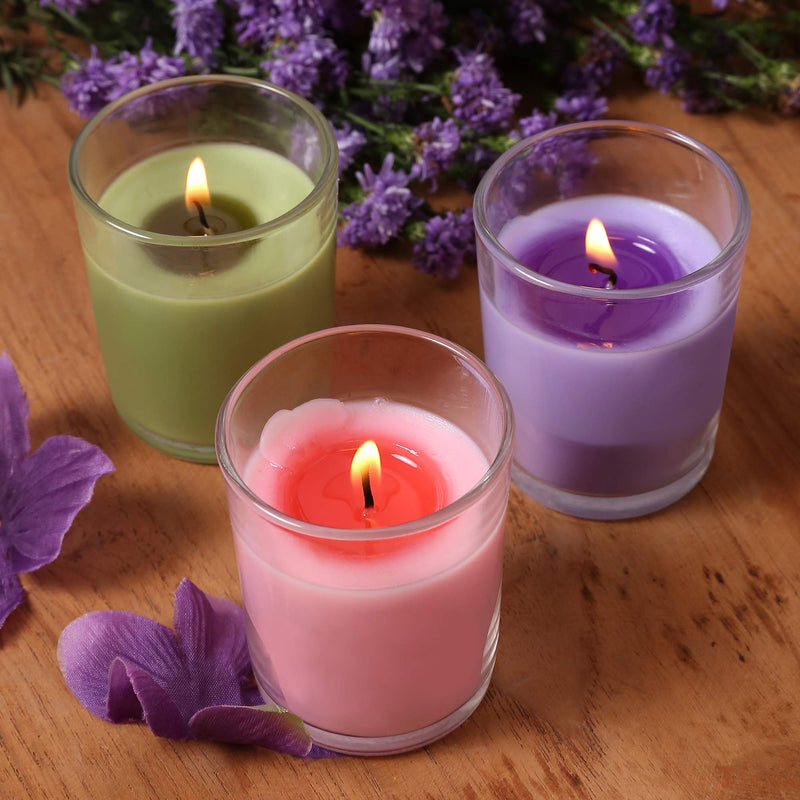 Amazon Brand - Solimo Votive Glass Candles, Pack of 12 (Scented - Lavender, Lemon Grass & Rose)