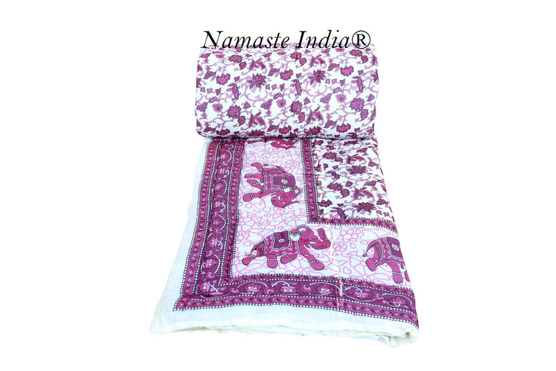 Namaste India Cotton Abstract Light Weight Jaipuri Razai Quilt (Pink , Single Bed)