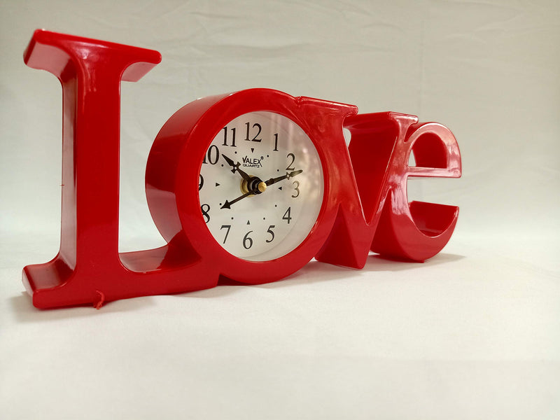 Sri Sainath Enterprises Love Table Clock / RED Colour Table Clock / Size:- 4IN Height, 10IN Width.