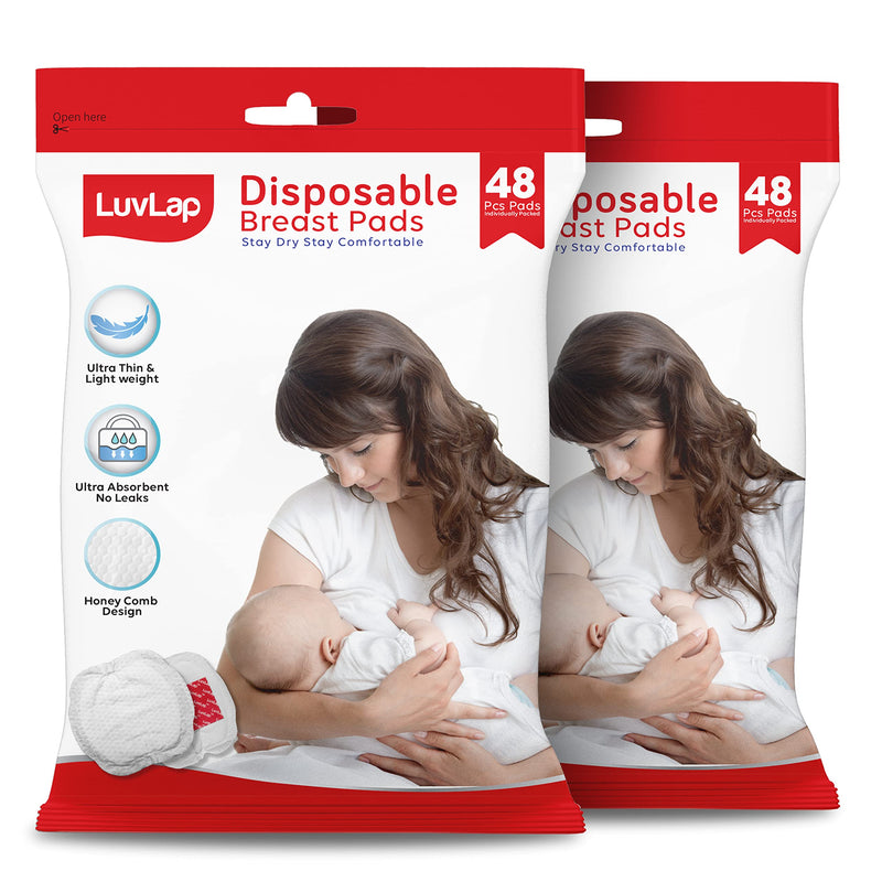 LuvLap Ultra Thin Honeycomb Nursing Breast Pads, 96pcs, Disposable, High Absorbent,Discreet Fit