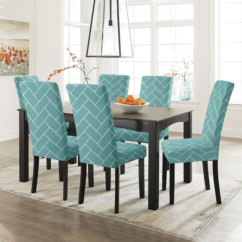 HOTKEI Pack of 4 Pastal Green Brick Printed Elastic Stretchable Dining Table Chair Seat Cover Protector Slipcover for Dining Table Chair Cover Set of 4 Seater, Polyester Blend