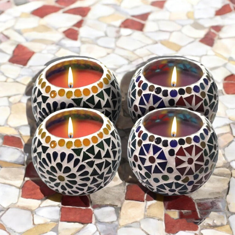 TAHA VENTURES Scented Mosaic Candle| Decorative Candle |Home Décor|Gift for Friends|Festival|SOYA Wax |380 Grams Each Set of 2