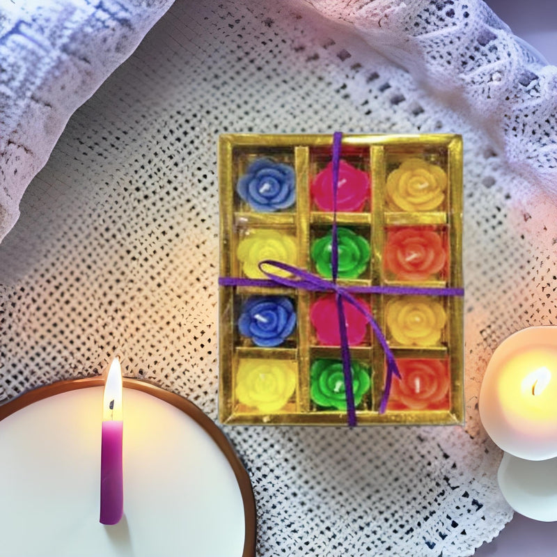 The Decor Affair 12-Piece Multicolour Rose Flower Wax Floating Candles - Unique Diwali & New Year Home Decor Gift - Long-Lasting Water Flower Shaped Diyas/Candles.