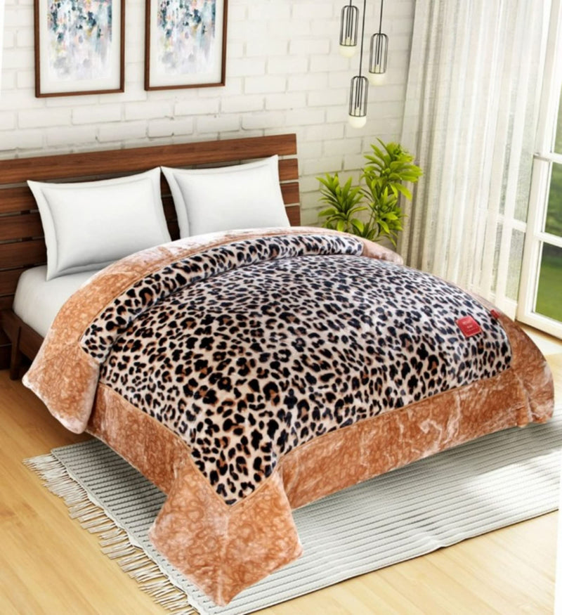 Petals Dreams Blanket Double Bed for Heavy Winter, 1100 GSM, 2 Ply, Cloudy Mink Blanket (210x240 cm) (Leopard 1)