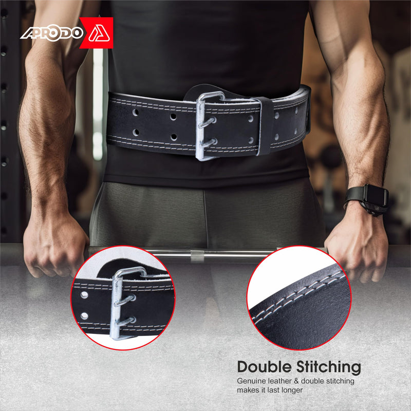 APRODO 4’’ Inch Wide Genuine Leather Weightlifting Belt Back Support Power Training Belt GYM Fitness Equipment Workout Exercise Powerlifting Squat Gym Belt For MEN AND WOMEN