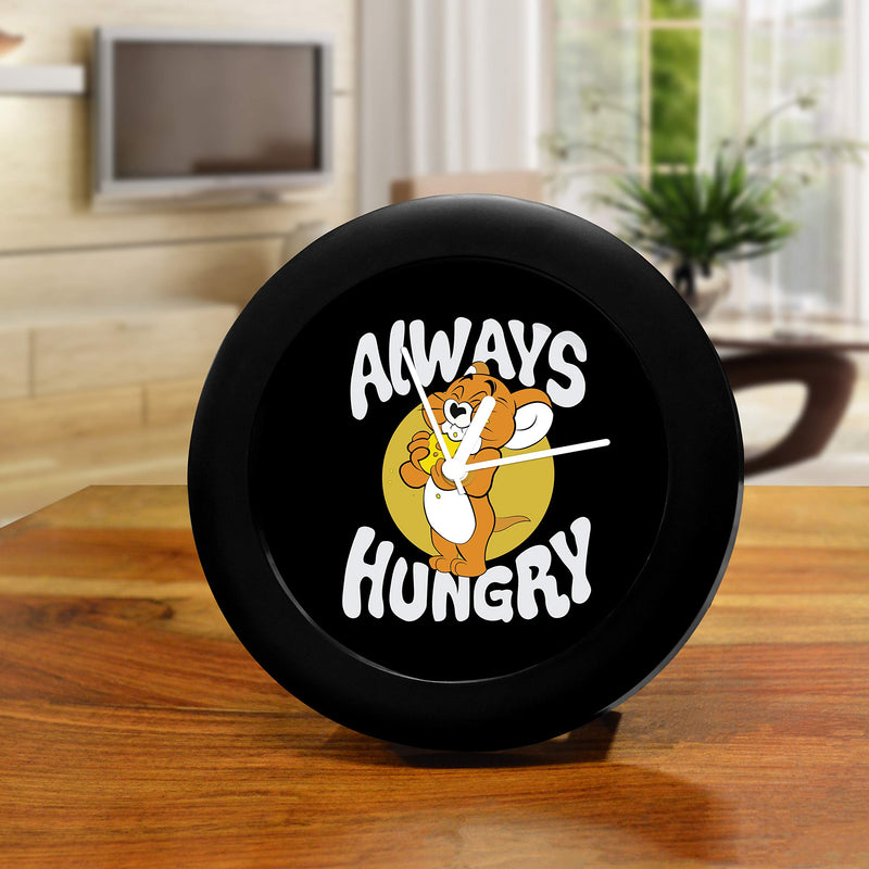 MCSID RAZZ- -Always Hungry Black Table Clock for Home Decor Office Kids Officially Licensed by Turner Entertainment Co, USA Plastic Tom and Jerry - (Multicolour)