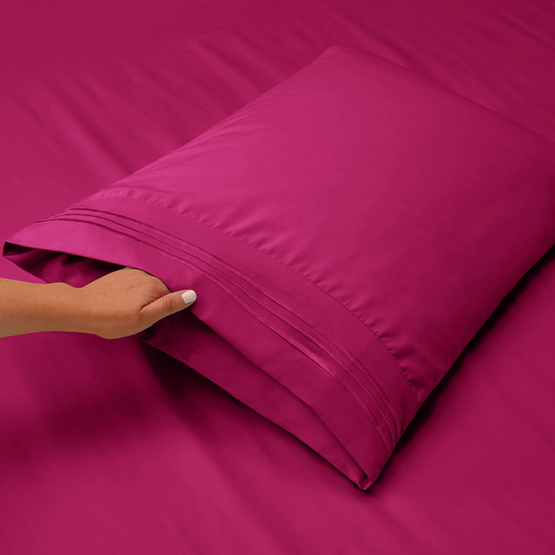 Clara Clark Premier 1800 Collection Bed Sheet Set with Extra Pillowcases Wrinkle, Fade & Stain Resistant, King, Magenta