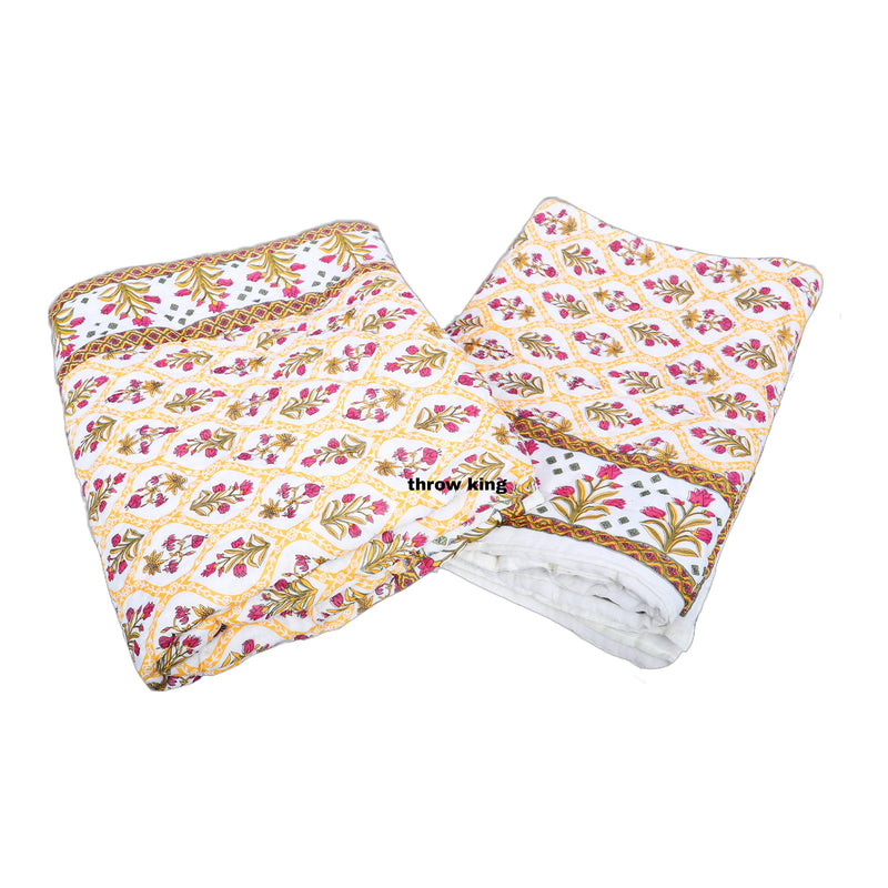 THROW KING Jaipuri razai rajai Single Bed for Heavy Winter Jaipuri Mughal Desing Printed Skin Friendly & Breathable Soft Cozy Single Bed Blanket, Razai, Quilt, Dohar Set of 2 (58 x 90 inch)