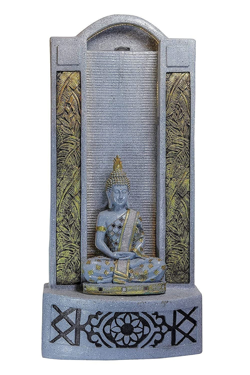 Shawshank Jharna Buddha Water Fountain Resin Fiberglass Water Fountain for Home Office Living Room Décor with LED Lights and Water Pump (Grey)