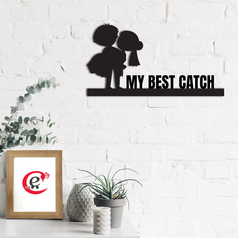 eCraftIndia My Best Catch Black Engineered Wood Wall Art Cutout, Ready to Hang Home Decor