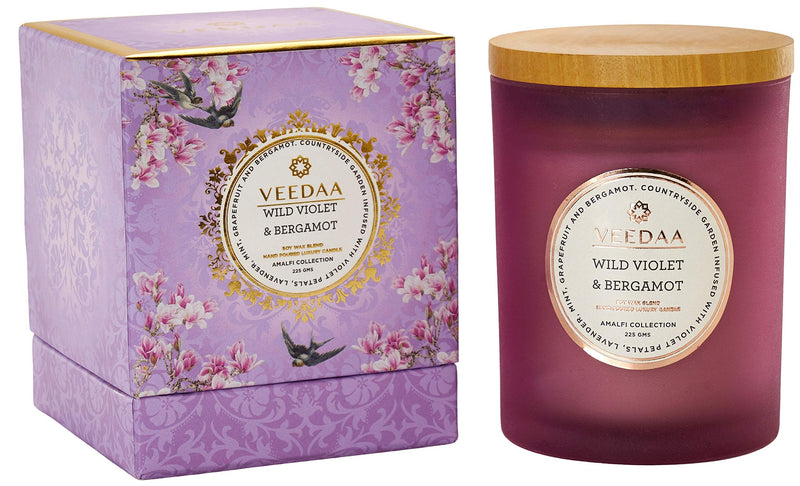 VEEDAA Wild Violet & Bergamot Czech Glass Soy Scented Candle (Burns 30 Hours)