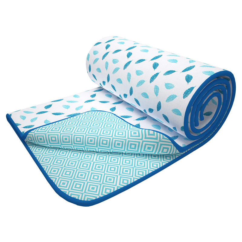 Story@Home Dohar Single Bed Cotton, Blanket for Winter,100% Cotton Reversible Light Weight Dohar Single| 150GSM |56 X 86 inch| Blue & White Leaf Pattern Season use.