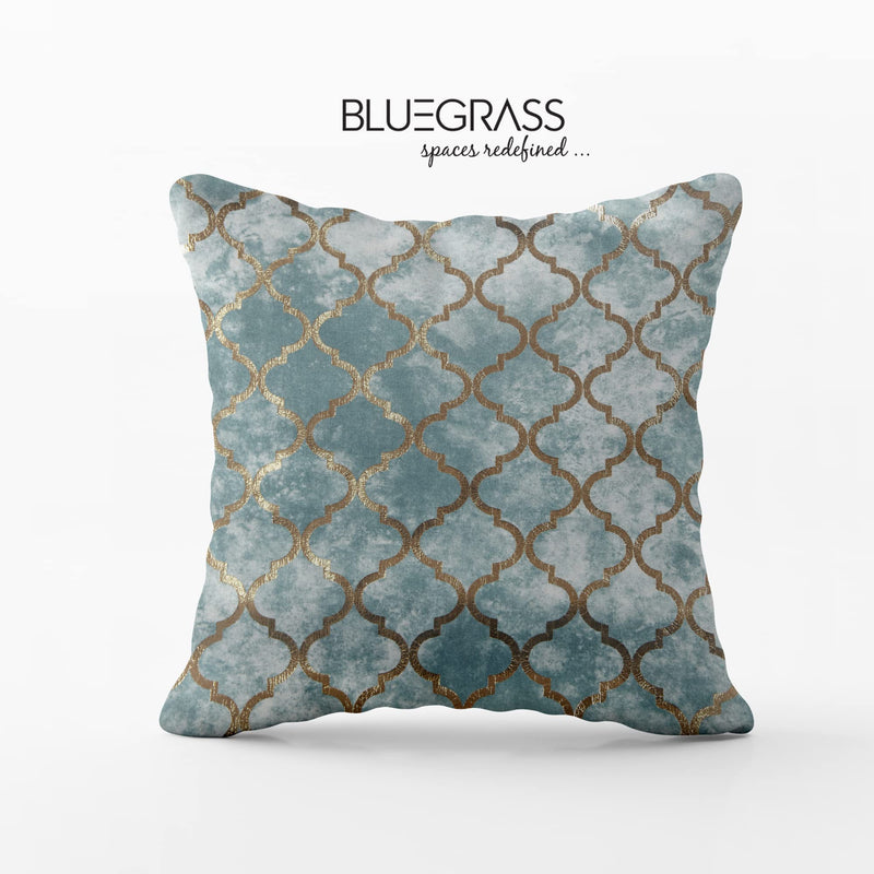 BLUE GRASS Digital Hd Foil Print Velvet Cushion Cover - Set Of 2, 24X24 Inch || Sea Green, 200 TC