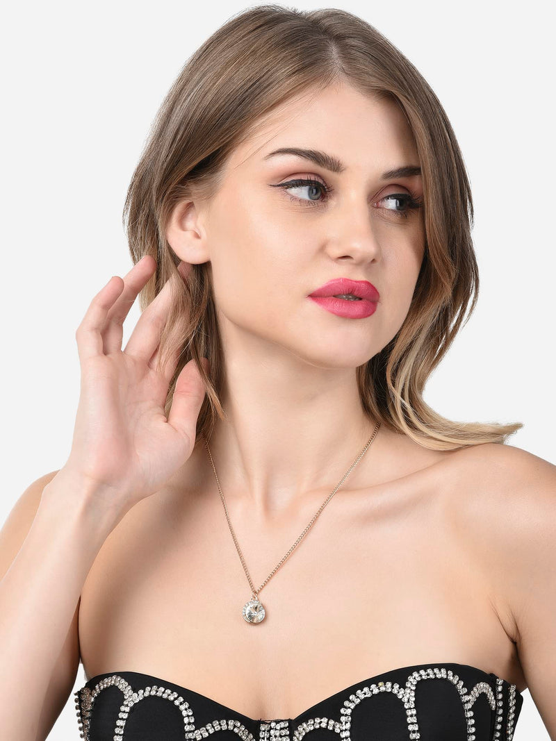 ZAVERI PEARLS Gold Tone Dazzling Diamonds Embellished Minimal Drop Pendant Chain For Women-ZPFK14553