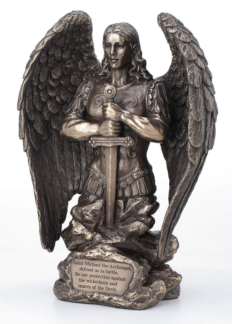 Veronese Design 9.1 Inch Saint Michael Prayer Archangel Monument Antique Bronze Finish Angel Statue