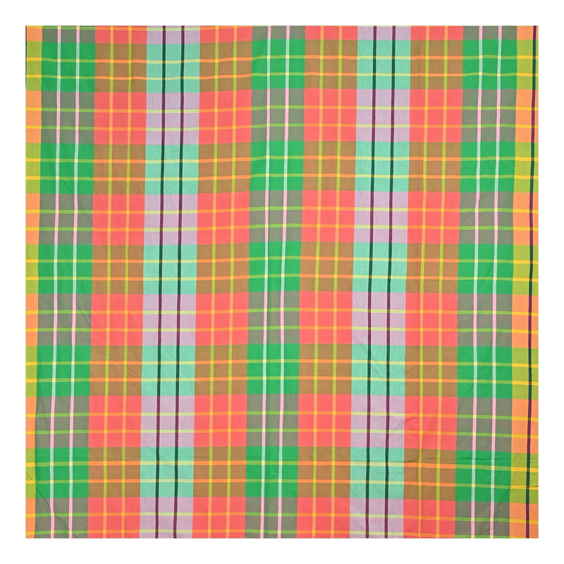 TANTUJA BANGLAR TANTER KAPAR Handloom Cotton Woven Tant Checkered Patterns Red & Green Bedsheet - 2.74x2.29 metres