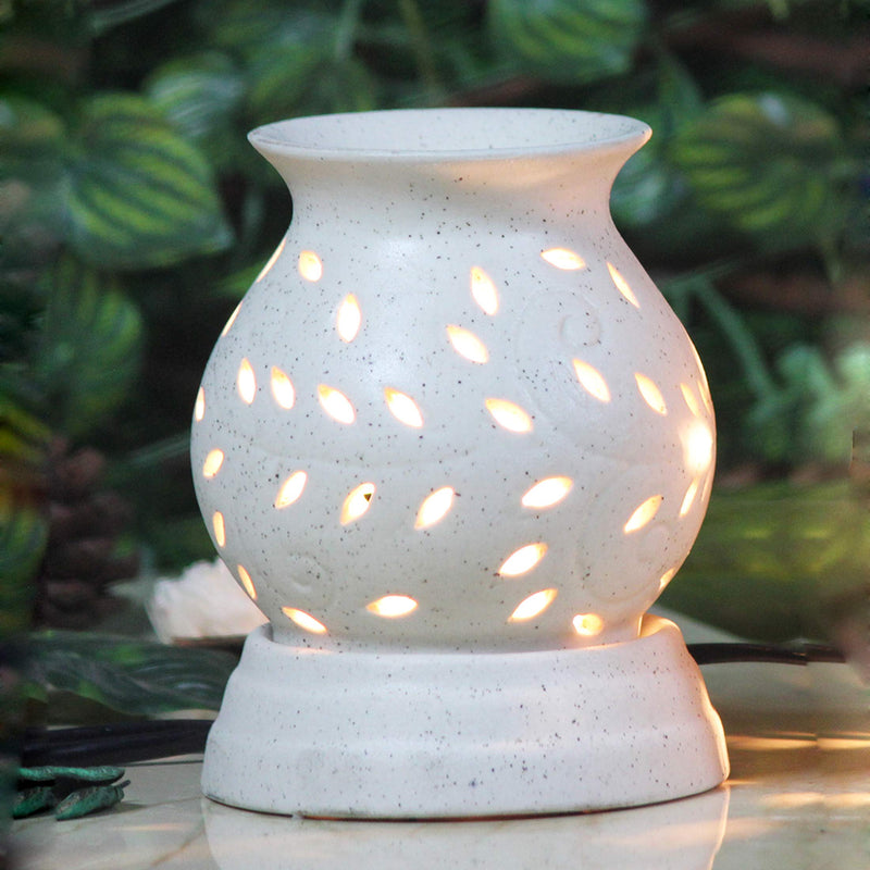 BRAHMZ Ceramic Electric Aroma Oil Diffuser With Bulb /Electric Diffuser Matki Shape (White - With 10Grams Rose And Vanilla Aroma Oil)