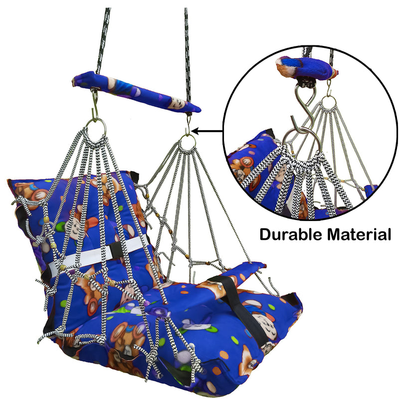 Luxurin Swing For Kids Baby Jhula Foldable,Portable Swing For 0-3 Years Babies W/ Safety Belt Gentle Soft Cover W/ Reliance Filler For Soft Skin Hanging Indoor Outdoor Swing. (Blue)-Cotton,35 Cm,4 Cm