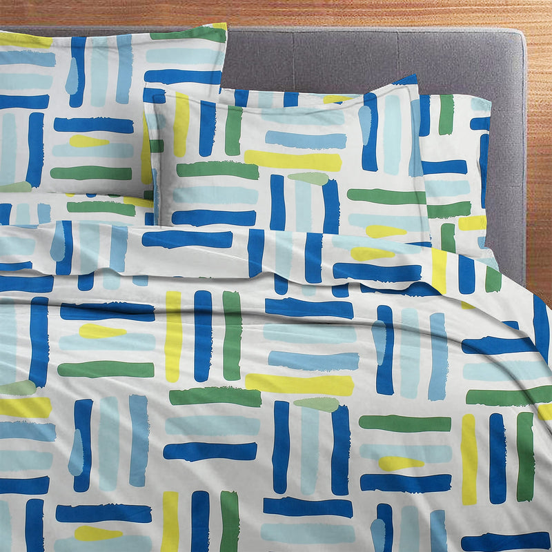 BSB HOME Prime Collections 100% Cotton Feel Double/Queen Size Bedsheets with 2 Pillow Covers Cotton, 180tc Abstract Light Green and Blue Bedsheets for Double Bed Cotton (7ft X 7.5ft)