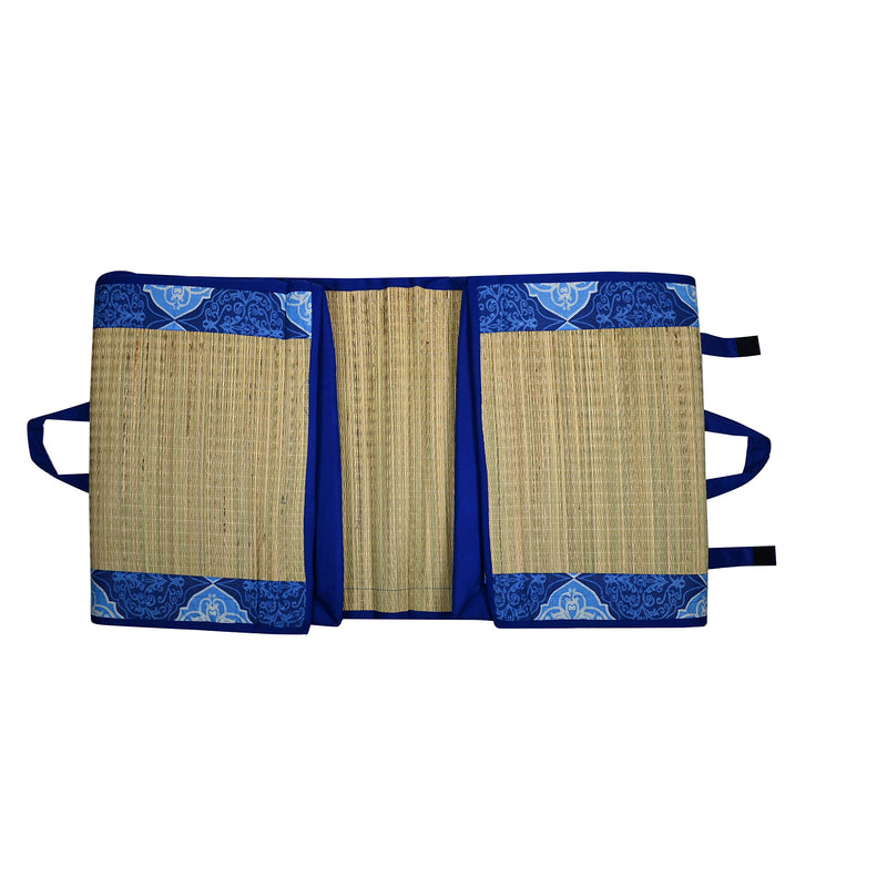 Craft Of India Foldable korai Grass Mat 4X6 ft with 30MM Soft Foam Hand Made Fabric Blue Cotton