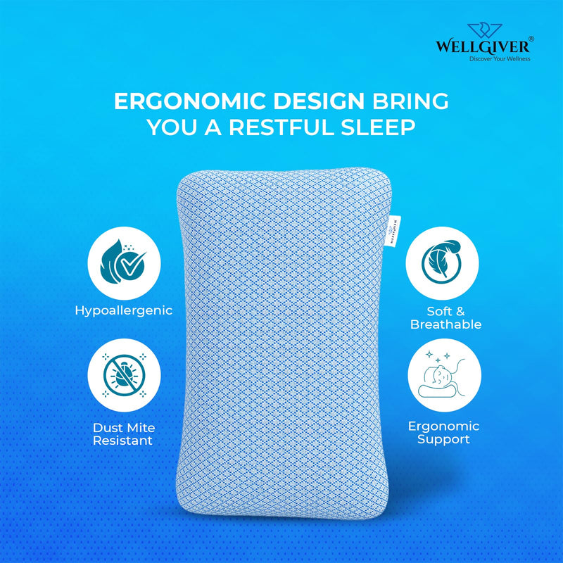 WELLGIVER Premium Pillow for Sleeping - Shredded Memory Foam Fill Washable Blue Jacquard Cover for Side, Back, Stomach Sleepers | Size 27 x 17 | Blue