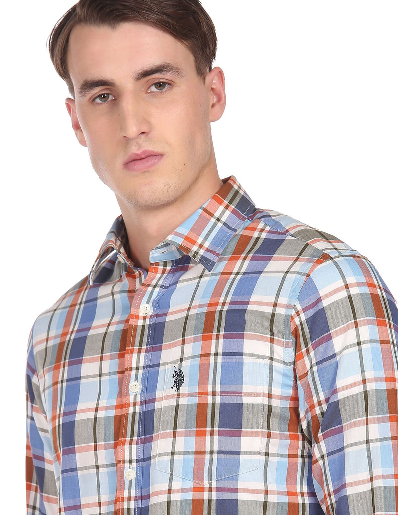 U.S. POLO ASSN. Men's Checkered Tailored Fit Shirt (USSHT0814_Blue 2XL)