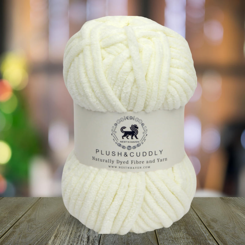 NESTNHAVEN, Wool, Plush & Cuddly, Chenille Yarn Supersoft Hand Knitting Wool Ball, (1 Ball/100 Gram Each) Ball Suitable for Craft, Babywear, Baby Blankets, 5 Bulky, Shade no - NNHB0031 (Off White)