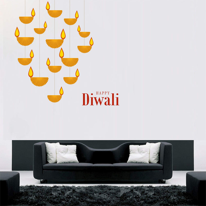 Shree Decor Diwali Special - Decorative Hanging Diya Happy Diwali Wall Sticker-PC68