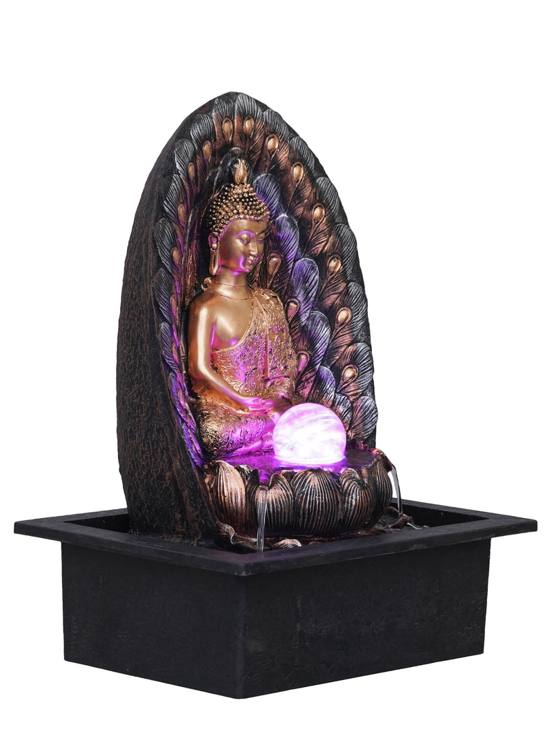 CHRONIKLE Polyresin Elegant Buddha Tabletop Indoor Waterfall Fountain for Home Office Decor with LED Light Water Flow Control Pump (CW WF GB 11608)