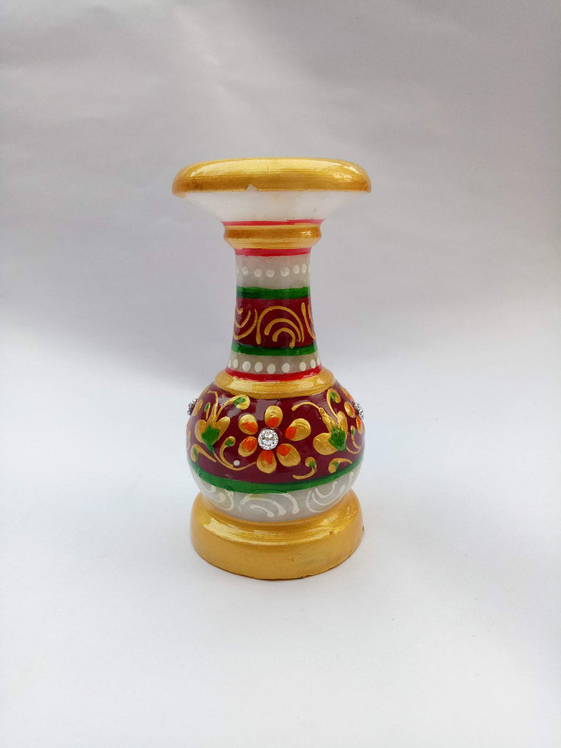 Pooja Creation Marble Decorative showpiece Pillar Clock for Table and Desk - 6 inch