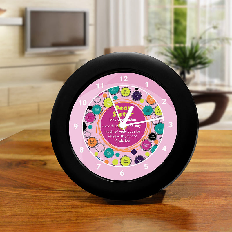 MC SID RAZZ - Dear Sister - design table clock | Desk Clock for Home and Office, funny quotes Clock gift for best friends