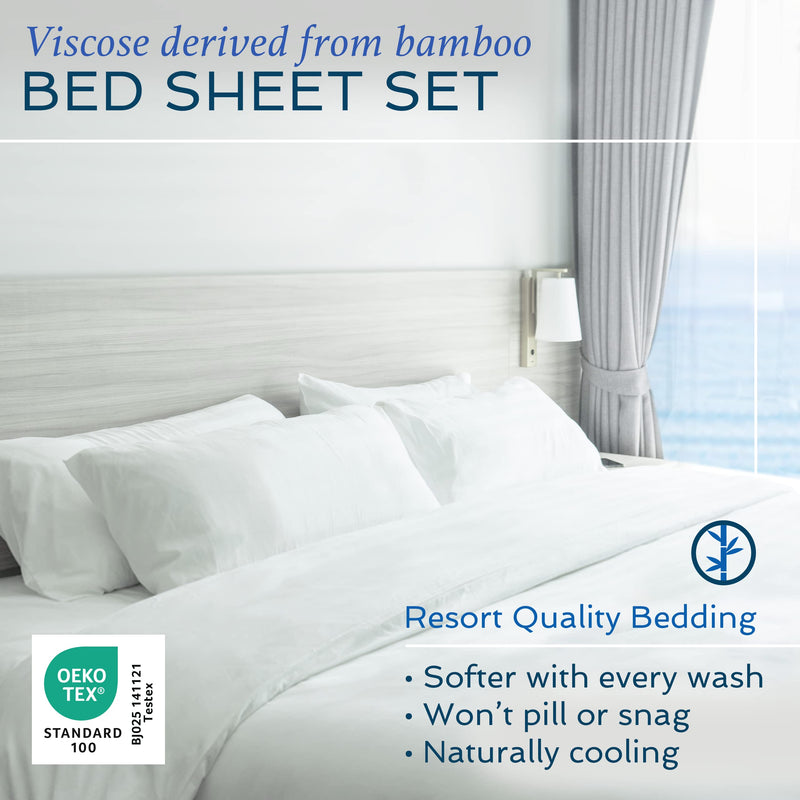 Full Hotel Sheets Direct White Bamboo-derived Viscose, 1600 Thread Count, 4-Piece Bed Sheet Set (1 Flat, 1 Fitted sheet, 2 Pillow Covers)