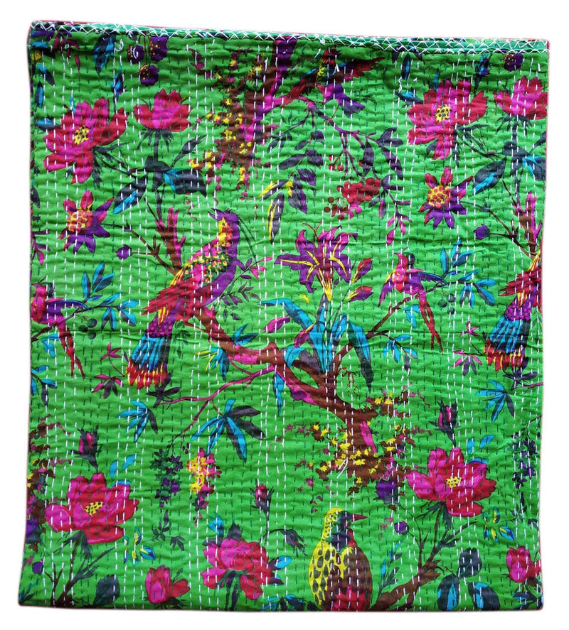 Kirti Textile and Handicraft Jaipuri Kantha Quilt Handmade Kantha Bedspread Cotton Kantha Bed Cover Double Bed Kantha Bedsheet