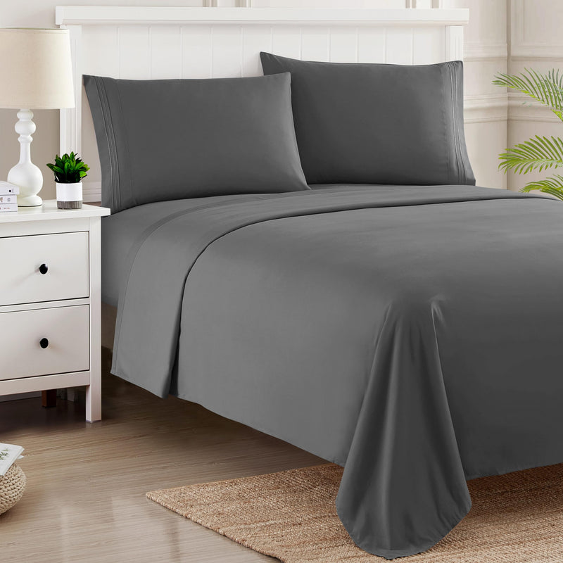 King Size Sheets - Breathable Luxury Bed Sheets with Full Elastic & Secure Corner Straps Built In - 1800 Supreme Collection Extra Soft Deep Pocket Bedding, Sheet Set, EXTRA DEEP pocket - King, Gray