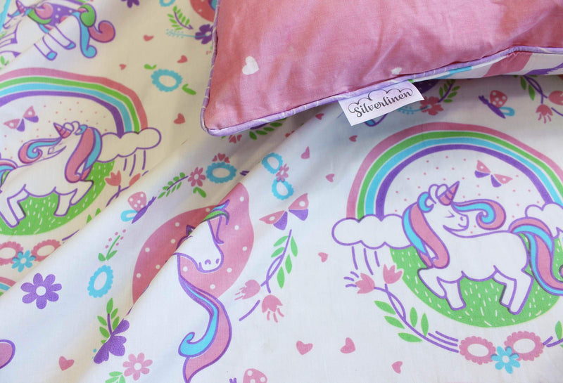 Silverlinen Unicorn and Rainbows 100% Cotton 250 TC Double Bedsheet for Kids Room for Girls with Two Pillow Covers - Multicolour