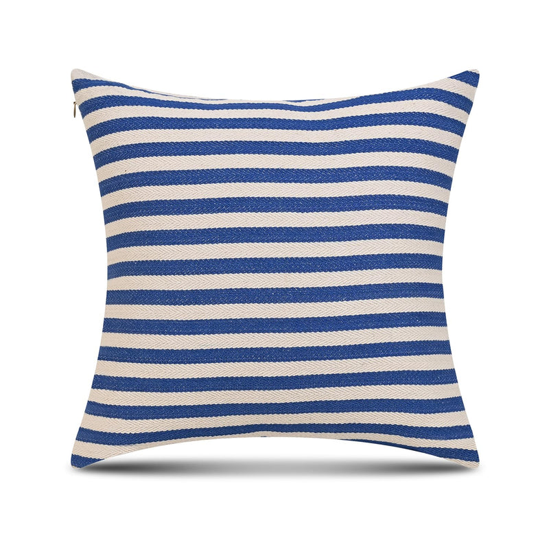 Anwyn 100% Cotton Pack of 7 Mix n Match Cushion Covers II Beige & Blue Stripes II Plain Cushion Cover with Lace