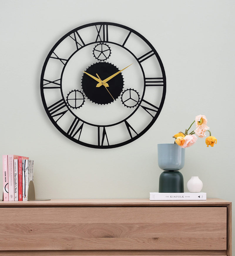 AUROMIN ; THE ART OF INGENUITY - Metal Analog Wall Clock For Living Room, Bedroom, Office, Kitchen, Home And Hall, Stylish Unique Big Size Modern Wall Watch For Home Decor(40 Cm, Matte Black)