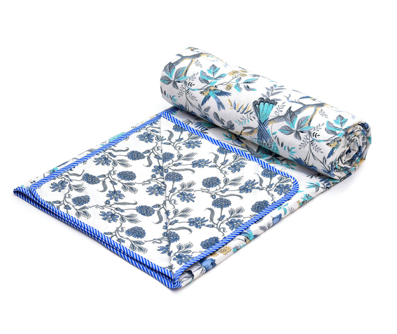 Craftino Pure Cotton Soft Reversible Printed Lightweight AC Blanket | Single Bed Cotton Dohar (D1, Double)