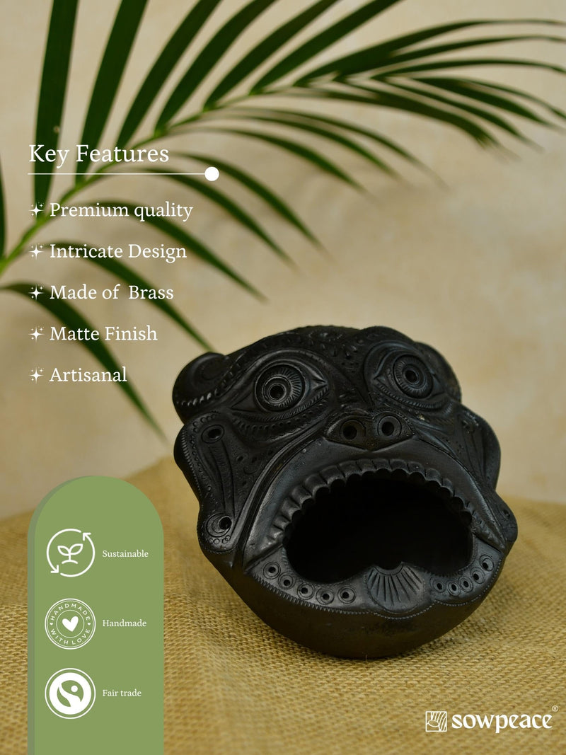 Mayii - Handcrafted Tribal Terracotta Ashtray Deity showpiece, Set of 1 Premium Terracotta Made Tabletop Home Decor for Living Room and Gifting(12 cm,Black)
