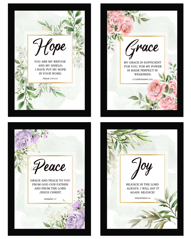 AR Creative HOPE, GRACE, PEACE, JOY - Bible Verse Wall Art, Bible Quotes Print with Frame, Home, Office Decor, Bible Quotes Poster (13.6 inch x 10.2 inch), Set of 4