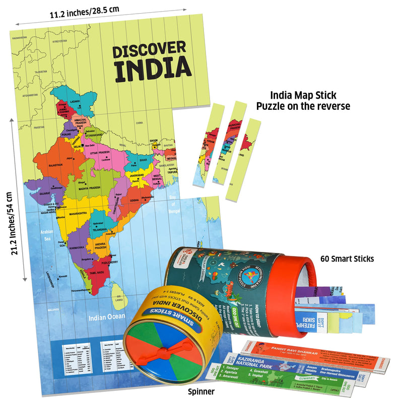 Chalk and Chuckles Smart Sticks Discover India, Learning Toys for Kids Age 7-99 Years, Super Fun Family and Travel Game