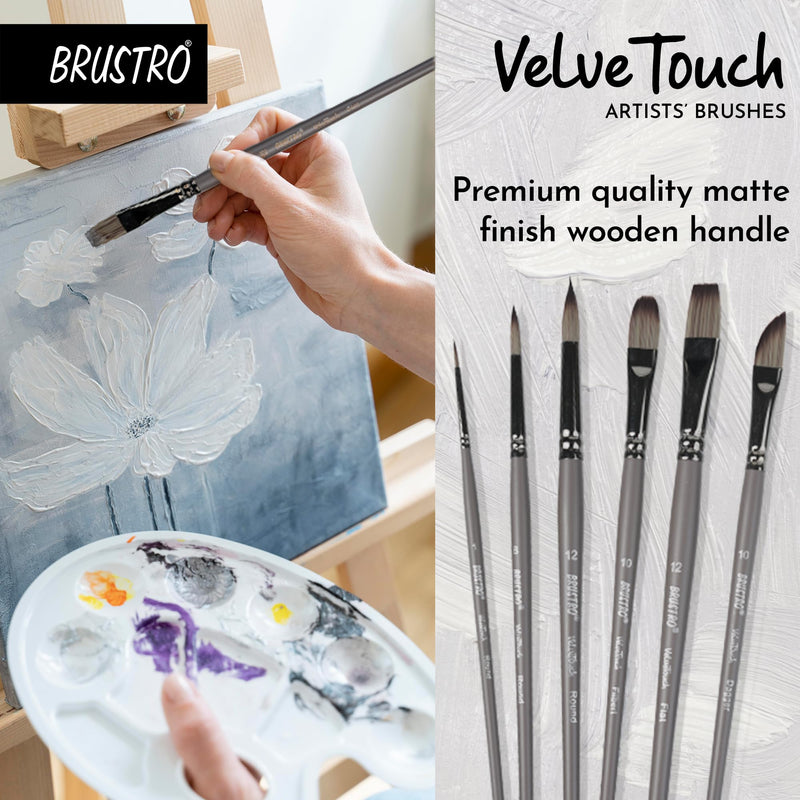 Brustro VelveTouch Artist Brushes for Gouache, Acrylics, Watercolor, and Oil. Brush Set of 6