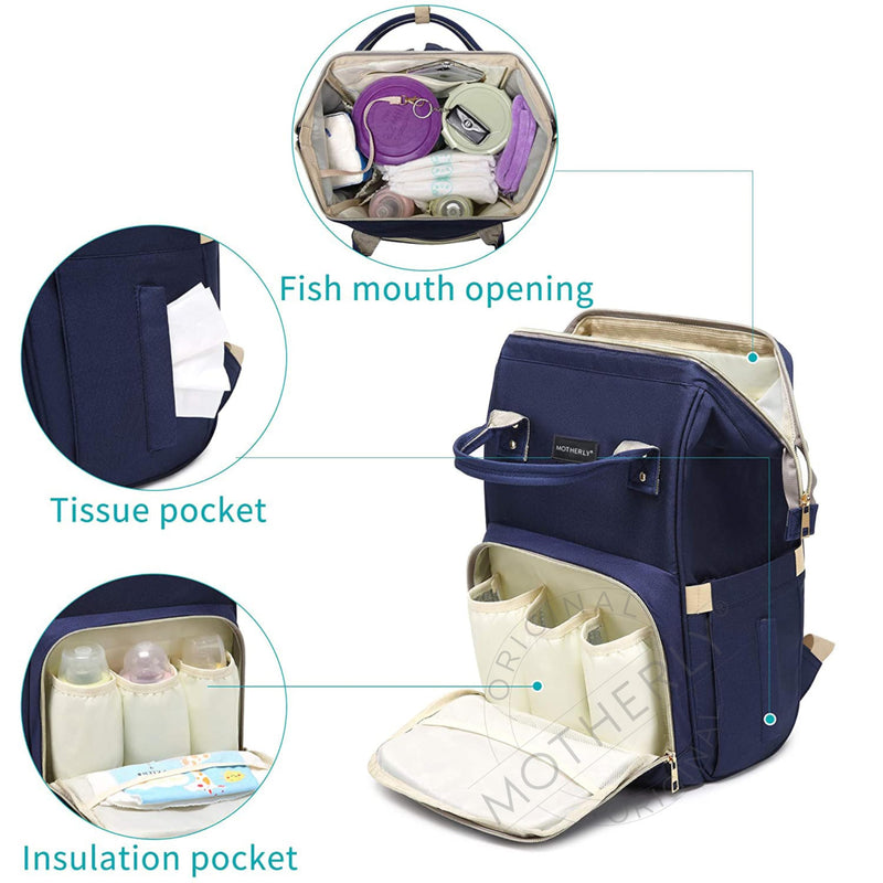 motherly Diaper Bags for Mom Travel Basic Edition|6 Month Warranty |(Navy Blue)