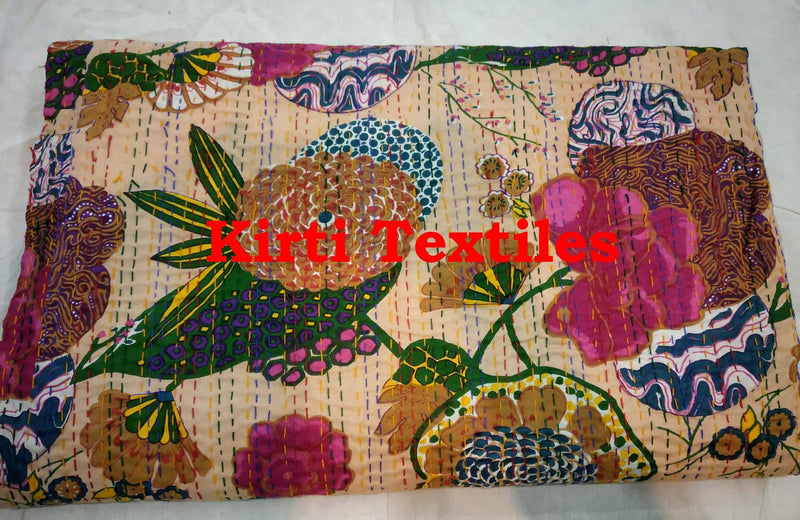 Kirti Textile and Handicraft Cotton Handmade Jaipuri Kantha Quilt Patchwork Bedding Throw Bed Cover (60x90 Inch, Multicolour)