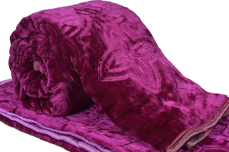 Harbell Home 410 TC Plain Mink Blanket Single Bed | Super Soft Heavy Warm Blanket | Floral Embossed Design | (Wine)